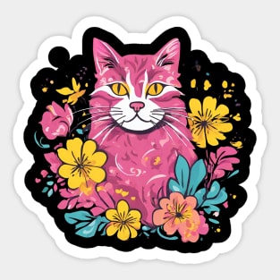 Pretty Pink Feline Floral Sticker